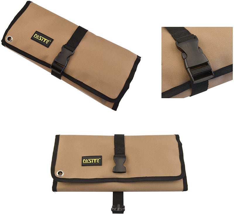 FASITE Roll Tool Pouch Rolling Tool Hanging Bag Multi Pockets Organizer PTN055, Dark Yellow - Image 3